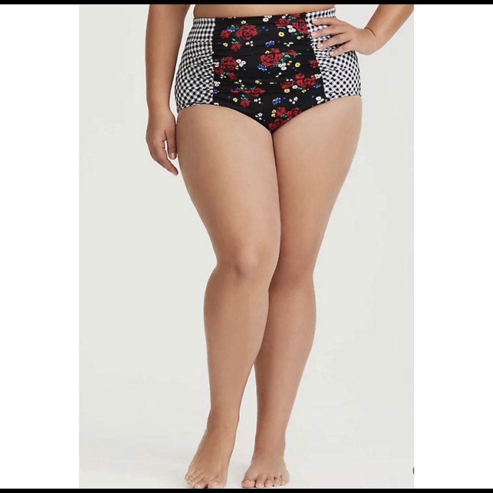 Torrid 4 Gingham Floral High Waist Bikini Bottoms